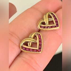 Vintage Danbury Mint 14k Gold Plated Over 925 Sterling Silver Ruby Heart Stud Ea
